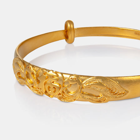 24K Antique Gold Phoenix Blessing Adjustable Bangle