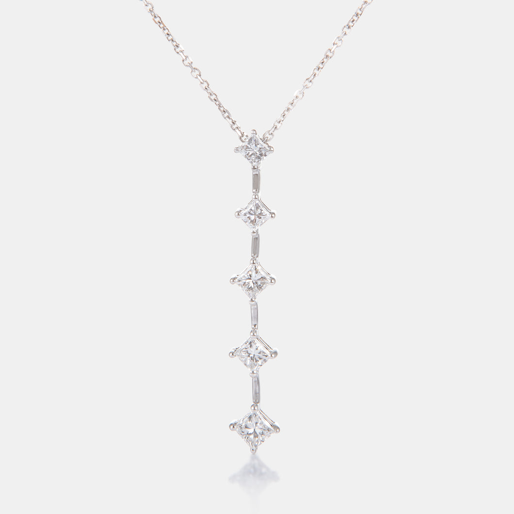 18K White Gold Vertical Diamond Bar Necklace