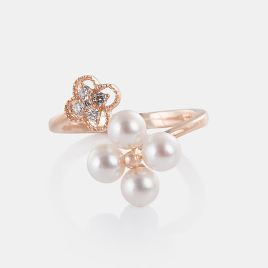 18K Rose Gold Akoya Pearl Diamond Clover Ring