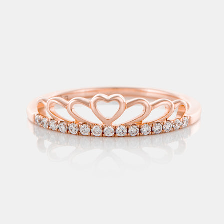 18K Rose Gold Diamond Heart Crown Ring