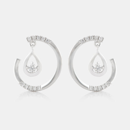 18K White Gold Floating Diamond Hoop Earrings