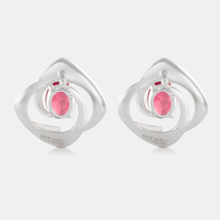 Interlocking Swirl Oval Ruby and Diamond Stud Earrings