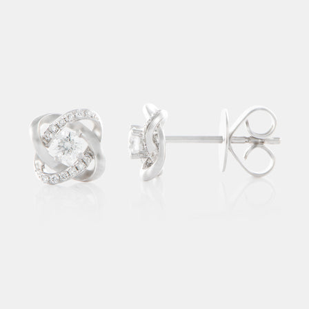 18K White Gold Diamond Knot Earrings