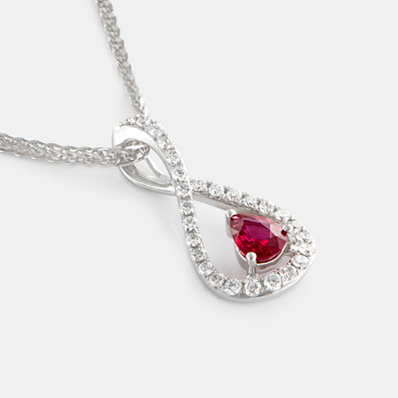 18K White Gold Pear Ruby and Diamond Pendant