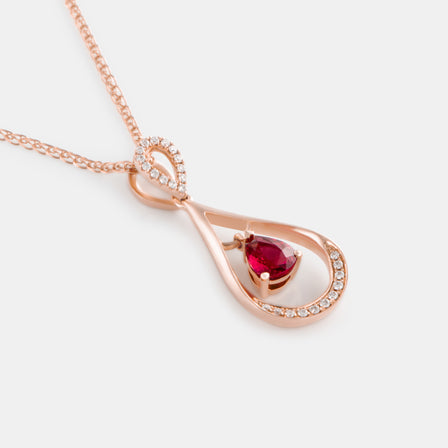 Teardop Pear Ruby and Diamond Pendant