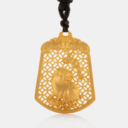 24K Antique Gold Zodiac Pig Necklace