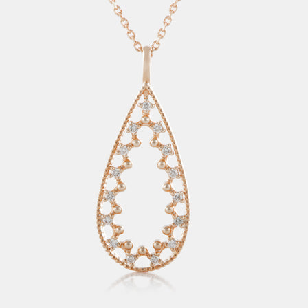 18K Rose Gold Diamond Teardrop Necklace