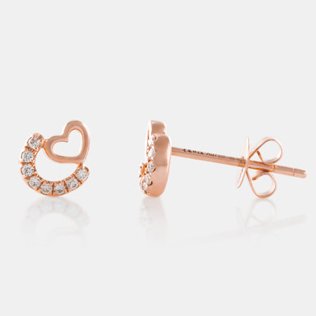 18K Rose Gold Diamond Mini Heart Stud Earrings