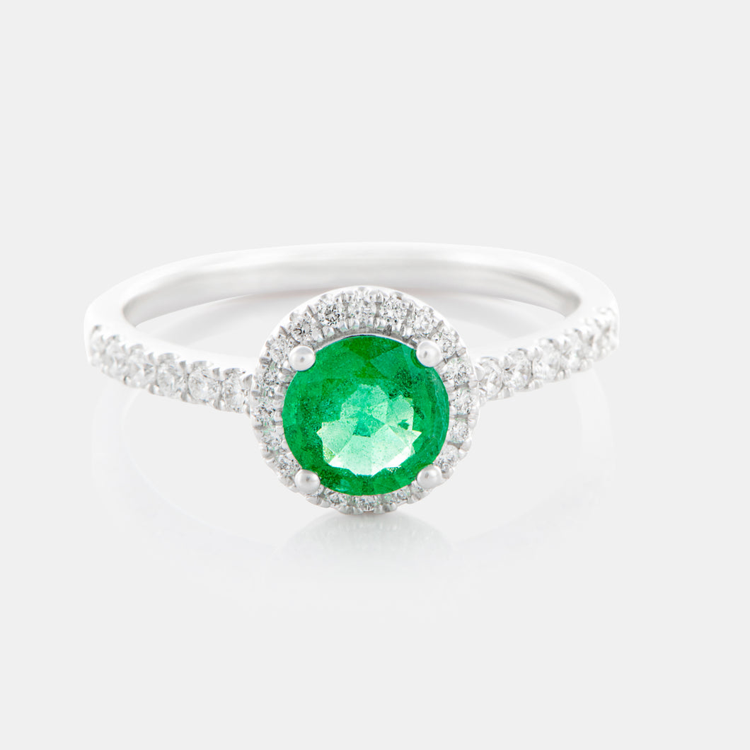 Royal Jewelry Box Emerald and Diamond Halo Ring