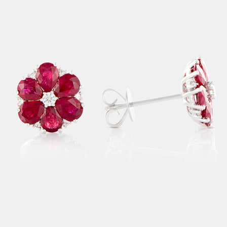 Royal Jewelry Box Ruby and Diamond Bloom Earrings