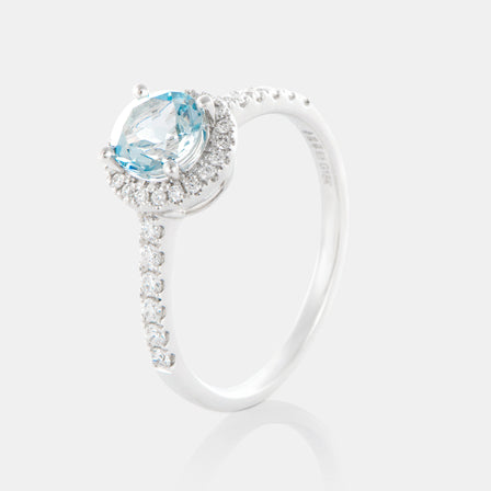 Royal Jewelry Box Aquamarine and Diamond Halo Ring