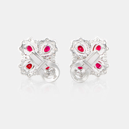 Royal Jewelry Box Ruby and Diamond Clover Earrings
