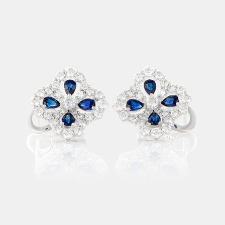 Royal Jewelry Box Sapphire and Diamond Clover Earrings