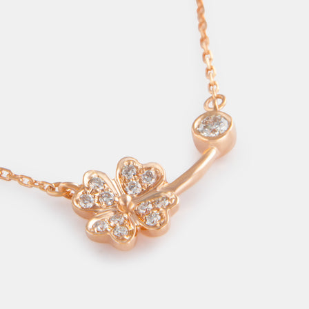 18K Rose Gold Diamond Clover Necklace