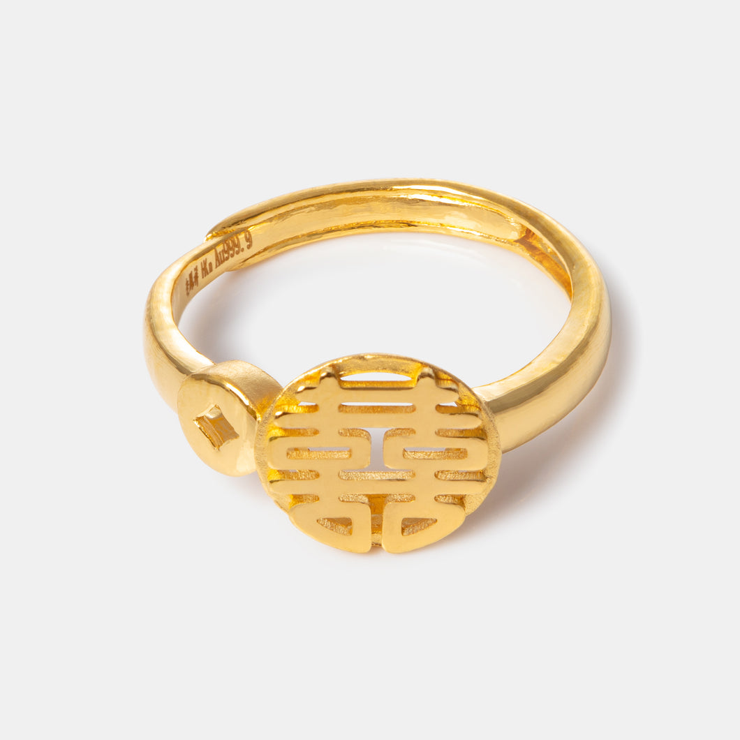 24K Gold Double Happiness Ring
