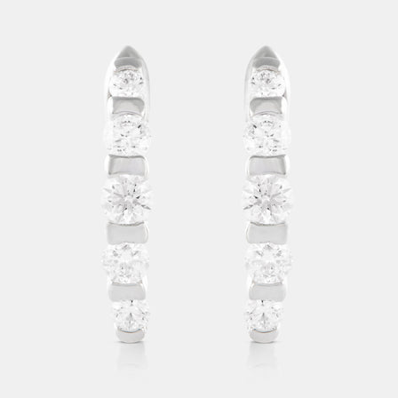 18K White Gold Diamond Bar Hoop Earrings