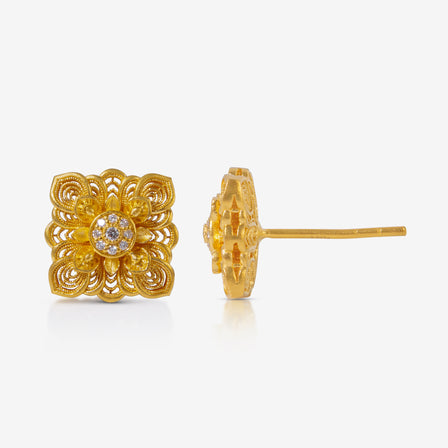 24K Antique Gold Diamond Phoenix Filigree Earrings