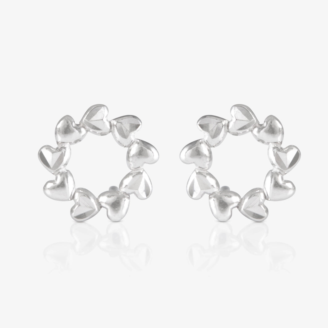 Platinum Heart Circle Earrings