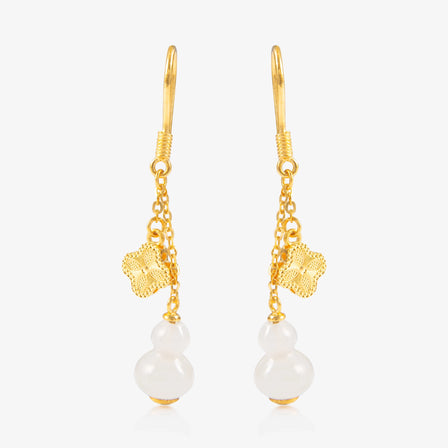 Nephrite and 24K Gold Hulu Tassel Earrings