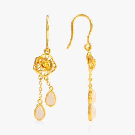 Nephrite and 24K Gold Rose Earrings