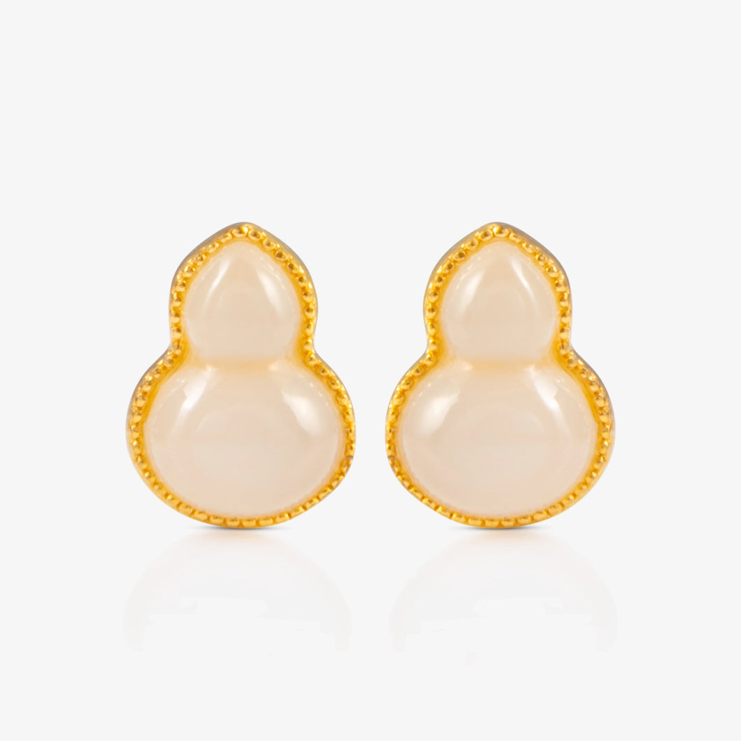 Nephrite and 24K Gold Hulu Stud Earrings with a classic gourd design, symbolizing protection and good fortune.