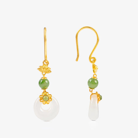 Nephrite and 24K Gold Nephrite Peace Buckle Earrings