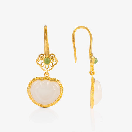 Nephrite and 24K Gold Ruyi Earrings