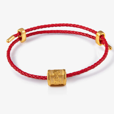 24K gold cylinder charm with double 福 characters

双面福字圆柱金串饰，寓意双倍幸福

Gold blessing cylinder bead for bracelet

24K黄金双福圆柱串饰，现代吉祥金饰设计