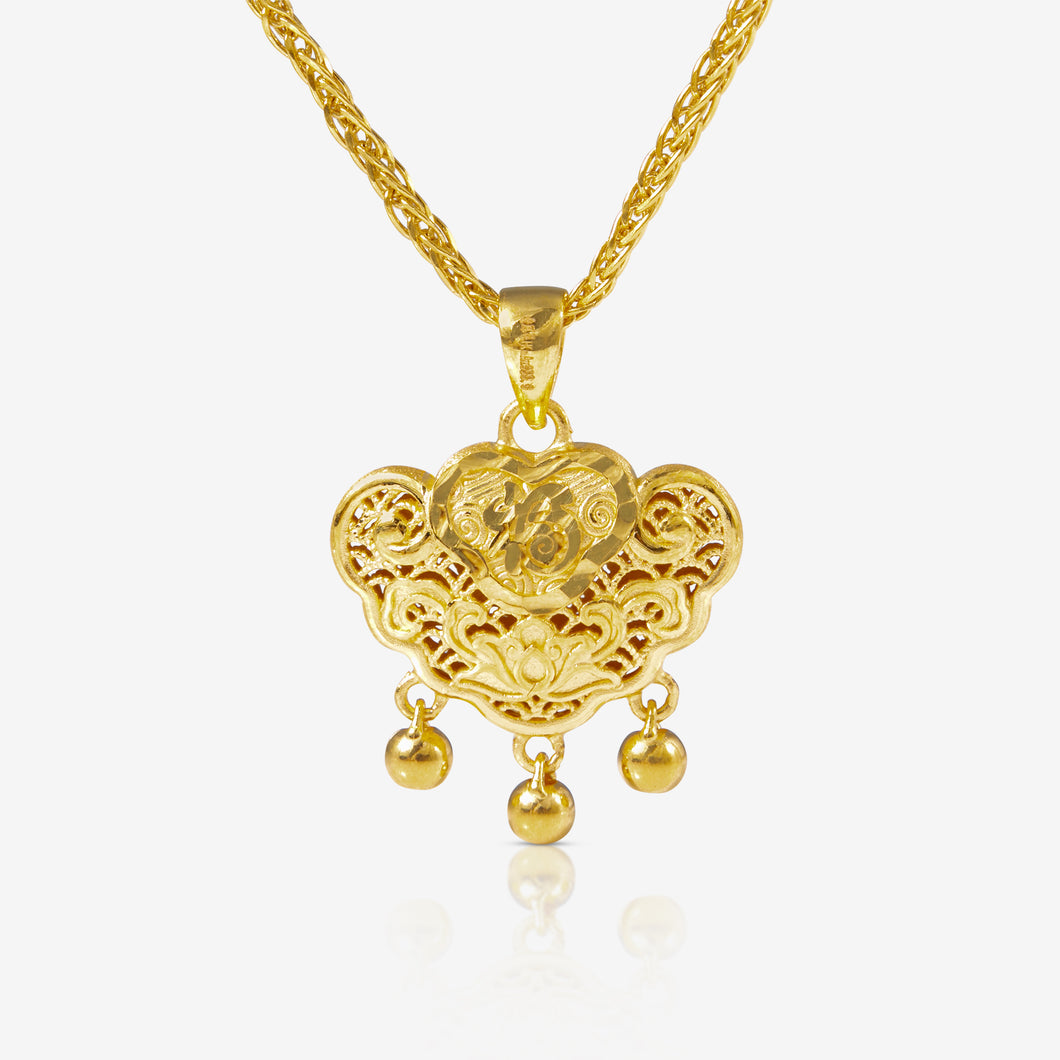 老凤祥宝宝长命锁，寓意健康平安，传统送礼之选

24K gold blessing baby lock pendant with bells – traditional 长命锁 by Lao Feng Xiang