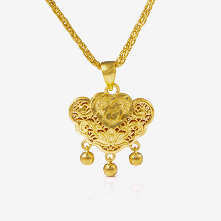 Close-up of engraved symbols and filigree on 5.87g blessing lock pendant
