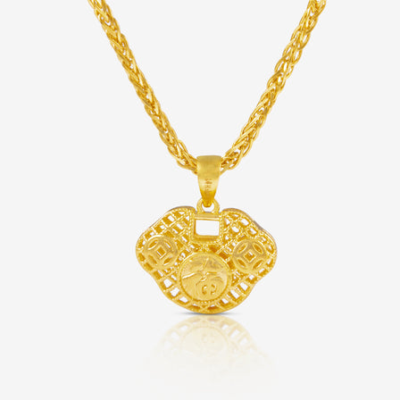 Lao Feng Xiang blessing lock with gold coin motifs – fortune and harmony design

老凤祥宝宝福字锁，寓意招财纳福，护佑平安成长