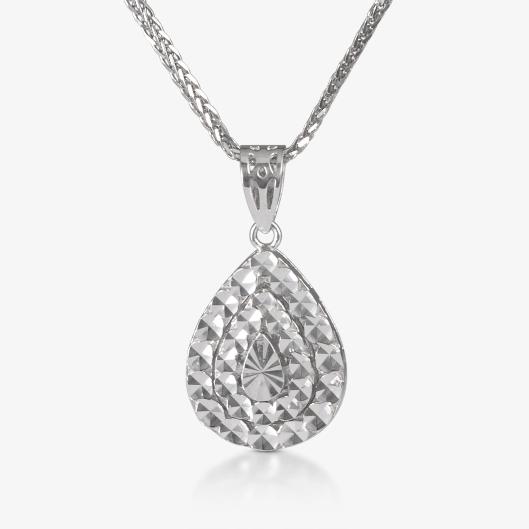 Platinum Teardrop Pendant with Diamond-Cut Design