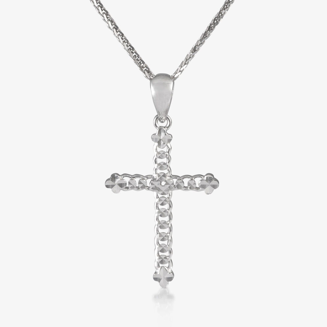 Platinum Diamond-Cut Cross Pendant