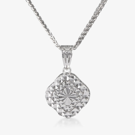 Platinum Diamond-Cut Quatrefoil Pendant