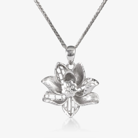 Platinum Peony Blossom Pendant