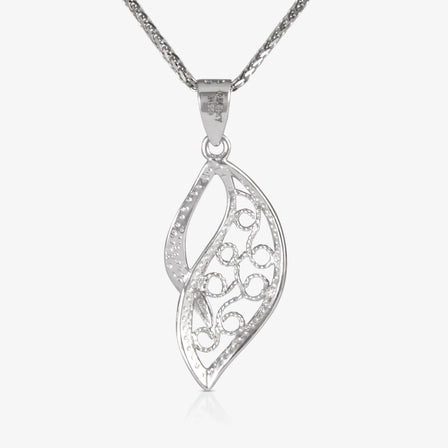 Platinum Filigree Leaf Pendant