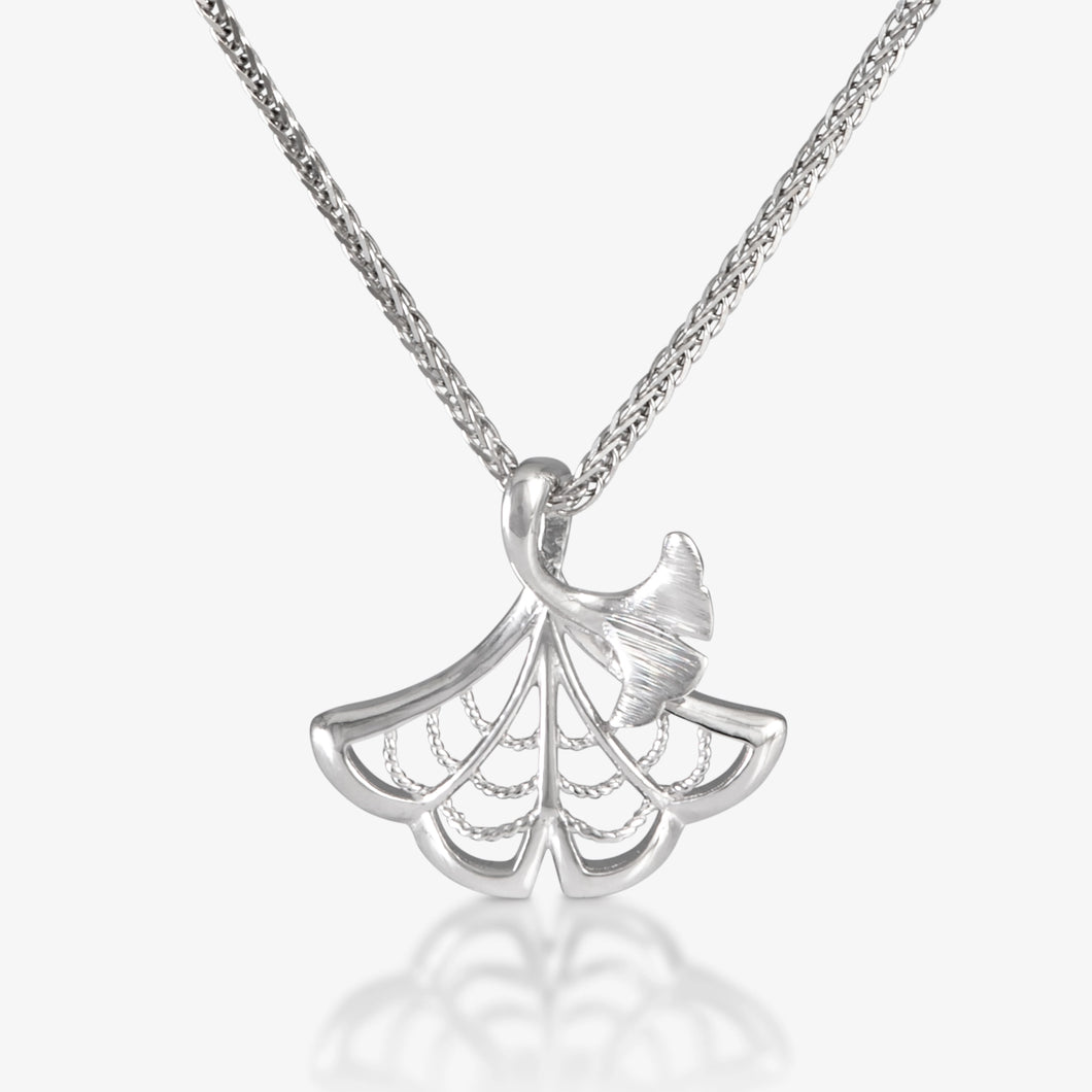 Platinum Filigree Ginkgo Leaf Pendant