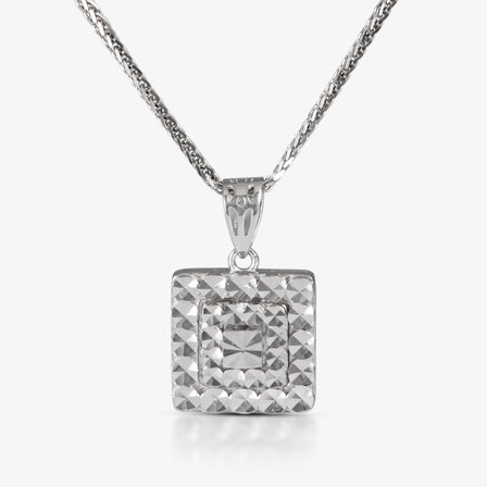 Platinum Diamond-Cut Square Pendant