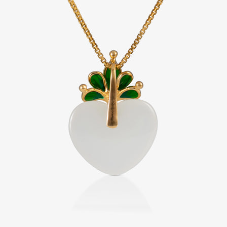 Nephrite Heart Pendant with 18K Gold and Green Enamel Crown