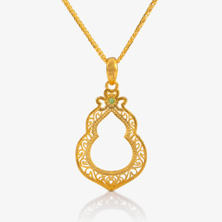 Nephrite and 24K Gold Filigree Hulu Pendant