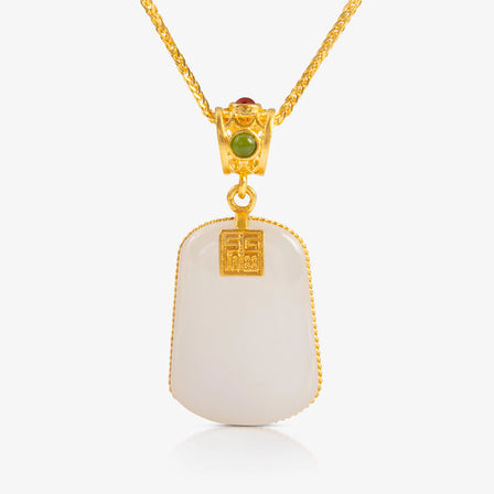 4K Gold and Nephrite Blessing Tag Pendant featuring an intricate gold motif and nephrite stone, weighing 3.77g