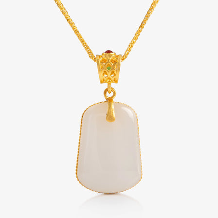 Nephrite and 24K Gold Blessing Tag Pendant