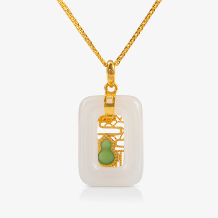 Nephrite and 24K Gold Filigree Hulu Tag Pendant