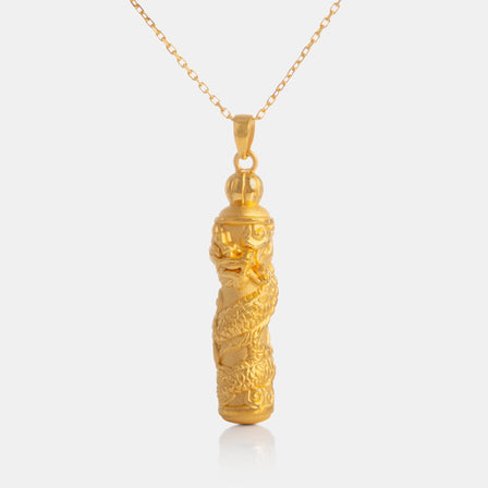 24K Gold Dragon Cylinder Pendant <meta name="title" content="<span style='display:none;'>Lao Feng Xiang 老凤祥</span> 24K Gold Dragon Pendant">