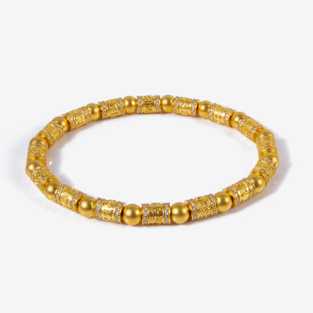 24K antique gold bracelet with engraved prayer beads and pavé diamonds

 足金祈福手串，镶嵌钻石与雕刻字符珠饰