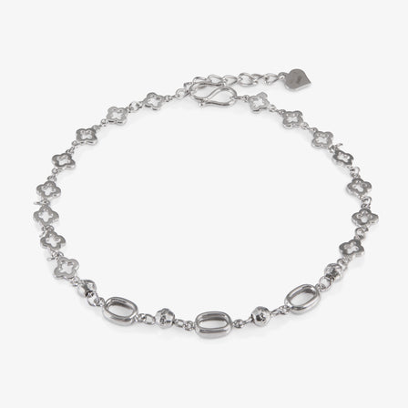 Platinum Floral and Oval Link Bracelet