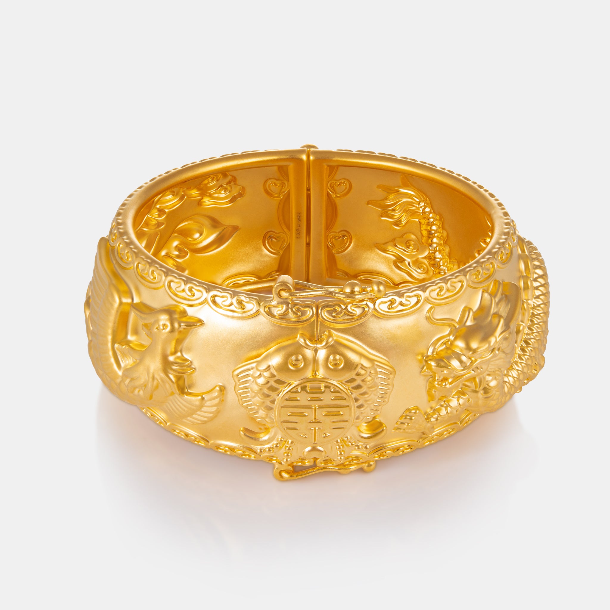Wedding 24k Dragon Bracelet 24K Gold Dragon And Phoenix Bangle