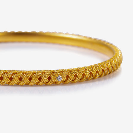 24K Antique Gold Diamond Woven Milgrain Bangle