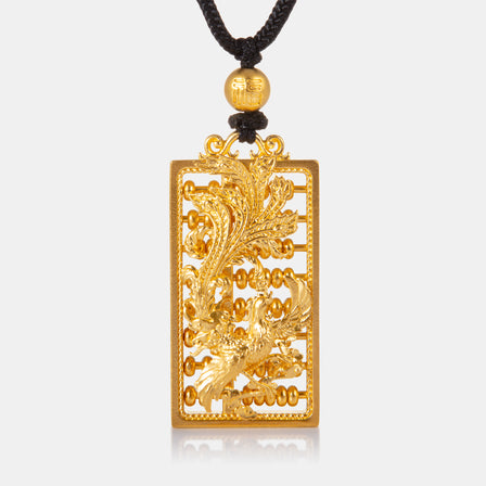 24K Antique Gold Phoenix Abacus Necklace