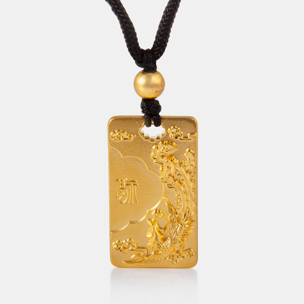 24K Antique Gold Phoenix Tag Family Necklace